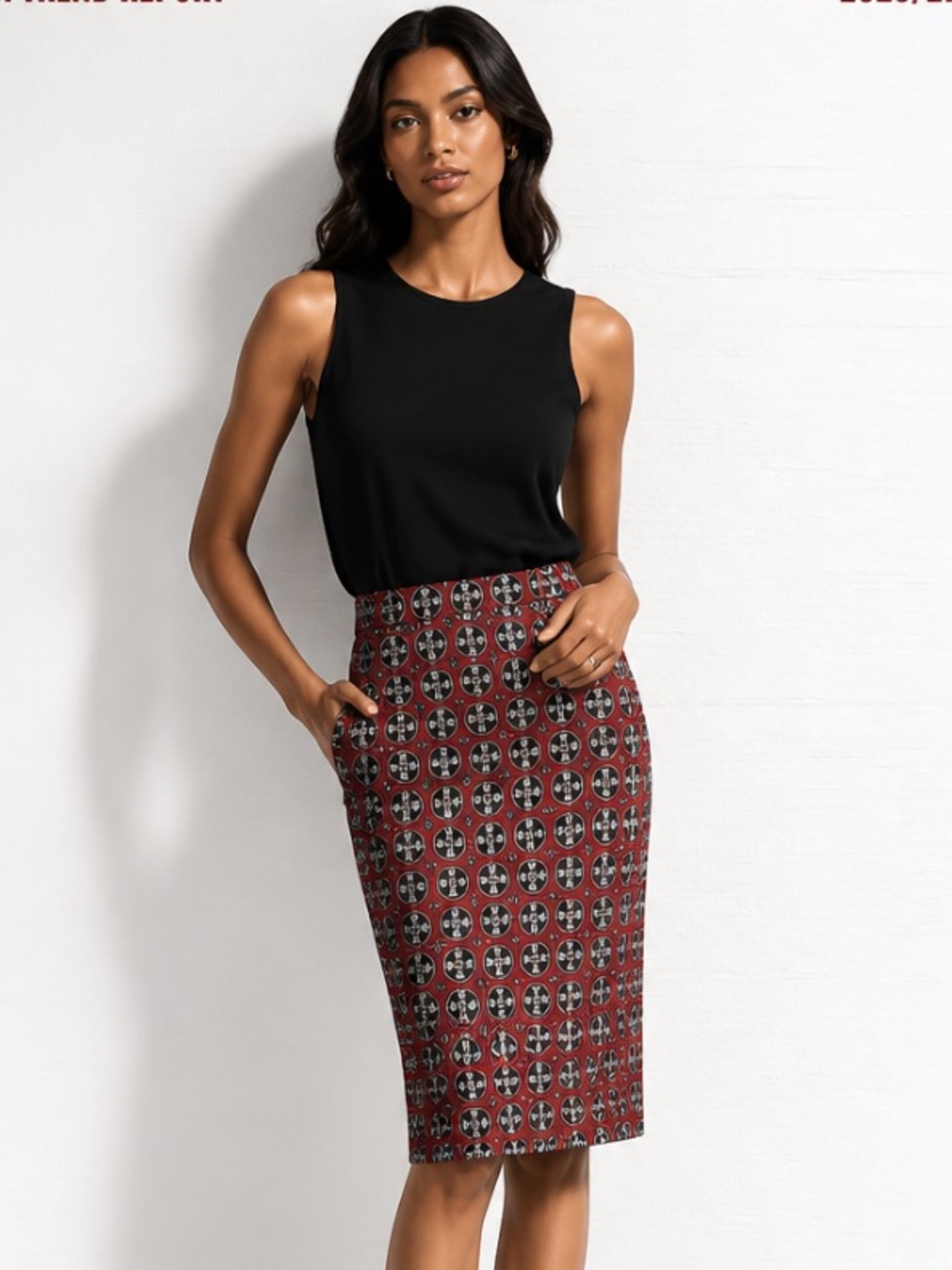 SKIRTIN AROUND Skirt Pencil Red Black Geometric Straight Career Classic